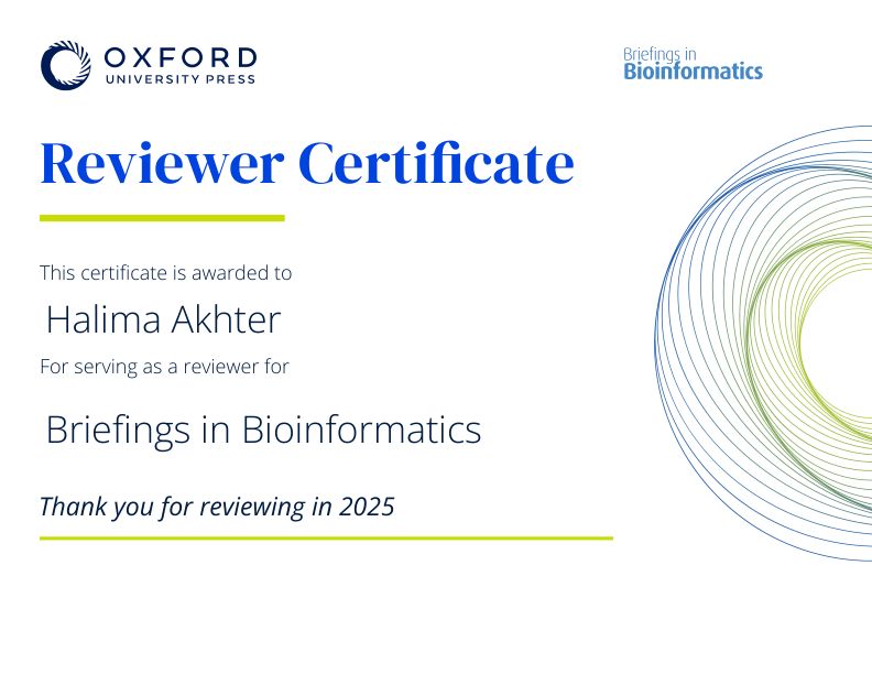 Briefings in Bioinformatics Reviewer Certificate 2025